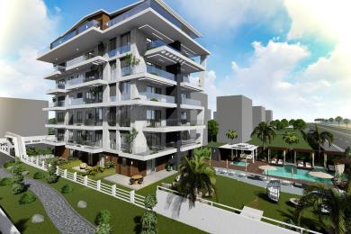 Pôdorys nehnuteľnosti v Alanyi zobrazuje moderný 2+1 mezonetový apartmán s dvoma spálňami, kuchyňou a balkónom.