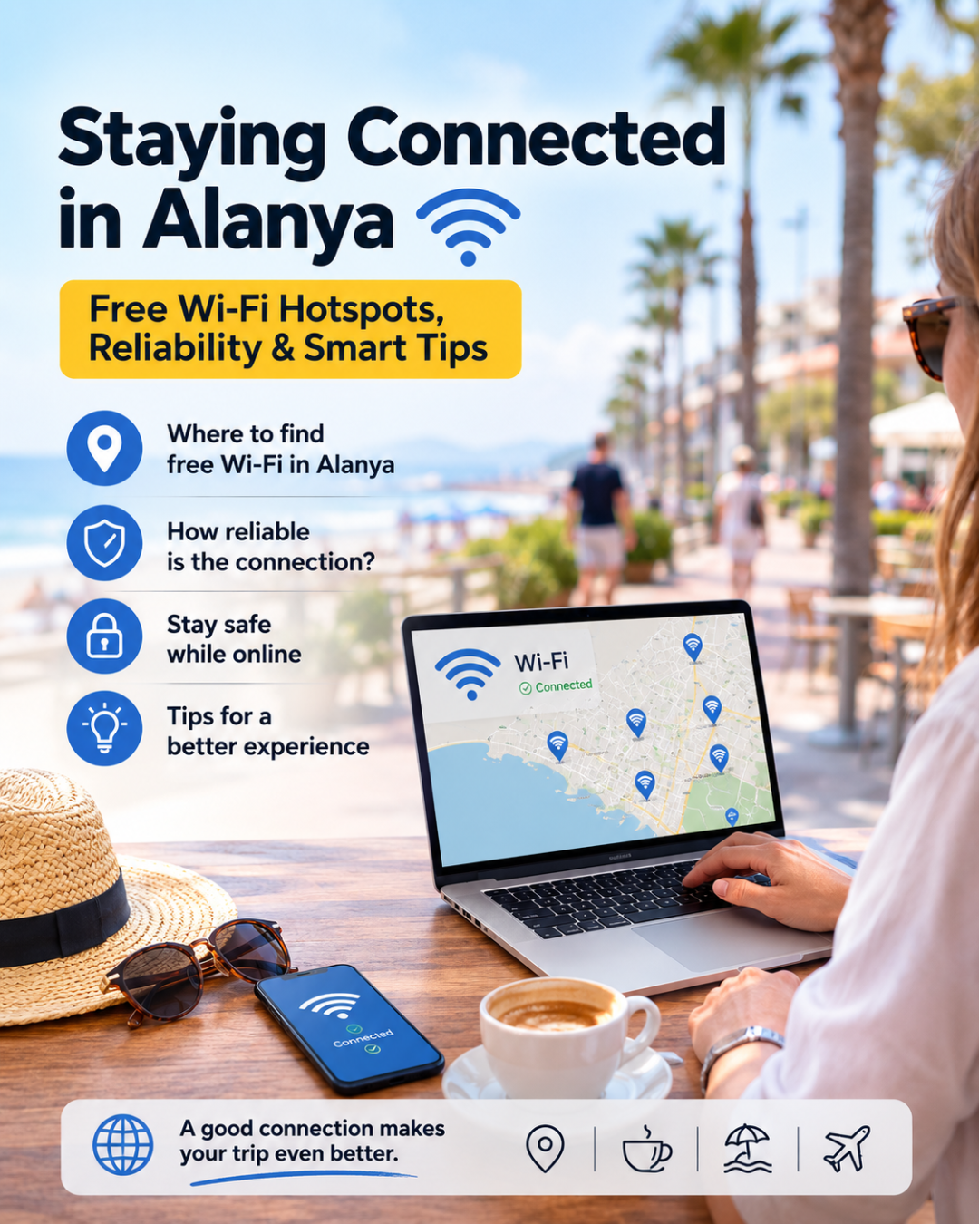 Alanya tilbyr gratis Wi-Fi-hotspots, noe som forbedrer ferieboligopplevelsen og reisen.