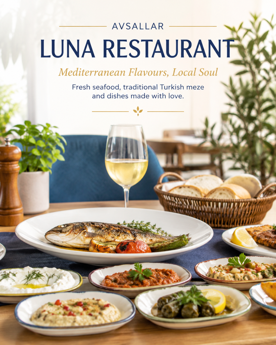 अवसाल्लार का लूना रेस्तरां ताज़ी समुद्री भोजन और पारंपरिक तुर्की मेज़े परोसता है।