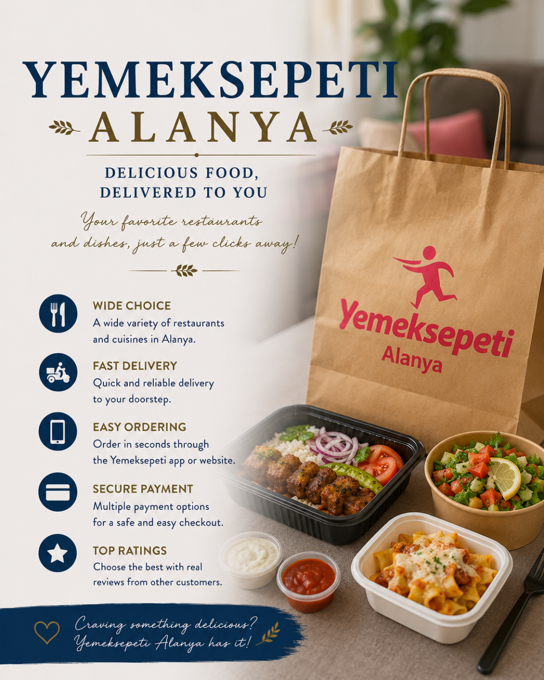 Alanya美食外卖提供当地餐厅的美味佳肴到您的度假屋。