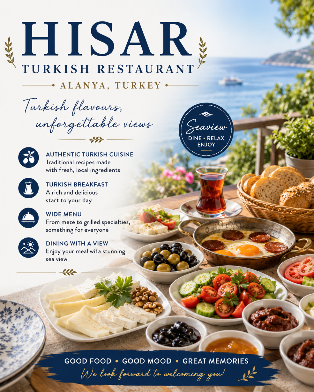 Un restaurant à Alanya proposant une cuisine turque authentique avec une vue imprenable sur la mer pour des vacances relaxantes.