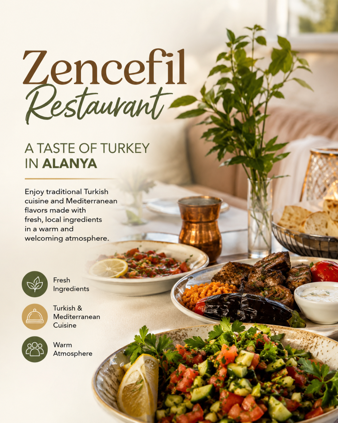 O Restaurante Zencefil em Alanya oferece culinária turca fresca num ambiente acolhedor e convidativo.