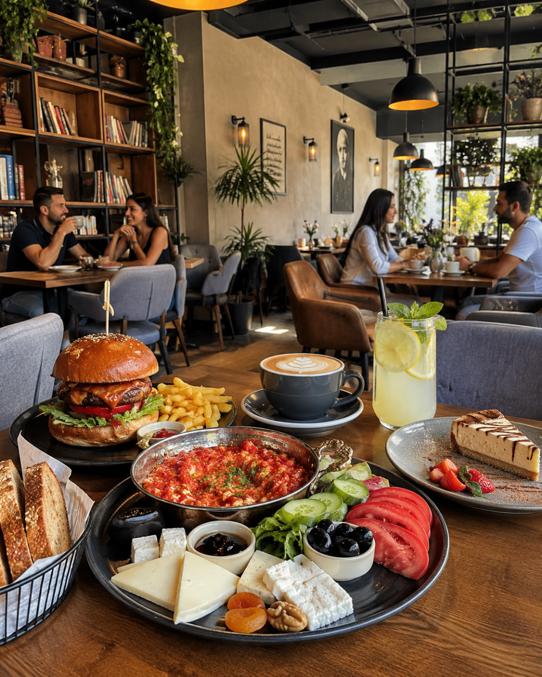 Un acogedor café en Alanya que ofrece un delicioso desayuno turco y un comedor moderno.