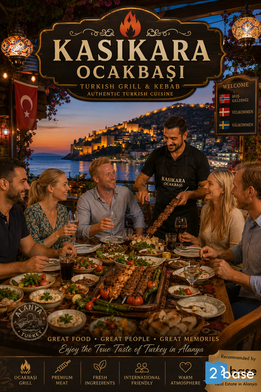 Nyt autentisk tyrkisk mat og fantastisk utsikt over Alanya på denne livlige restauranten.
