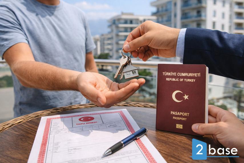 Kalitlar va Turkiya pasporti Turkiyadagi quyoshli Alanya shahrida dam olish uylarini sotib olishni anglatadi.