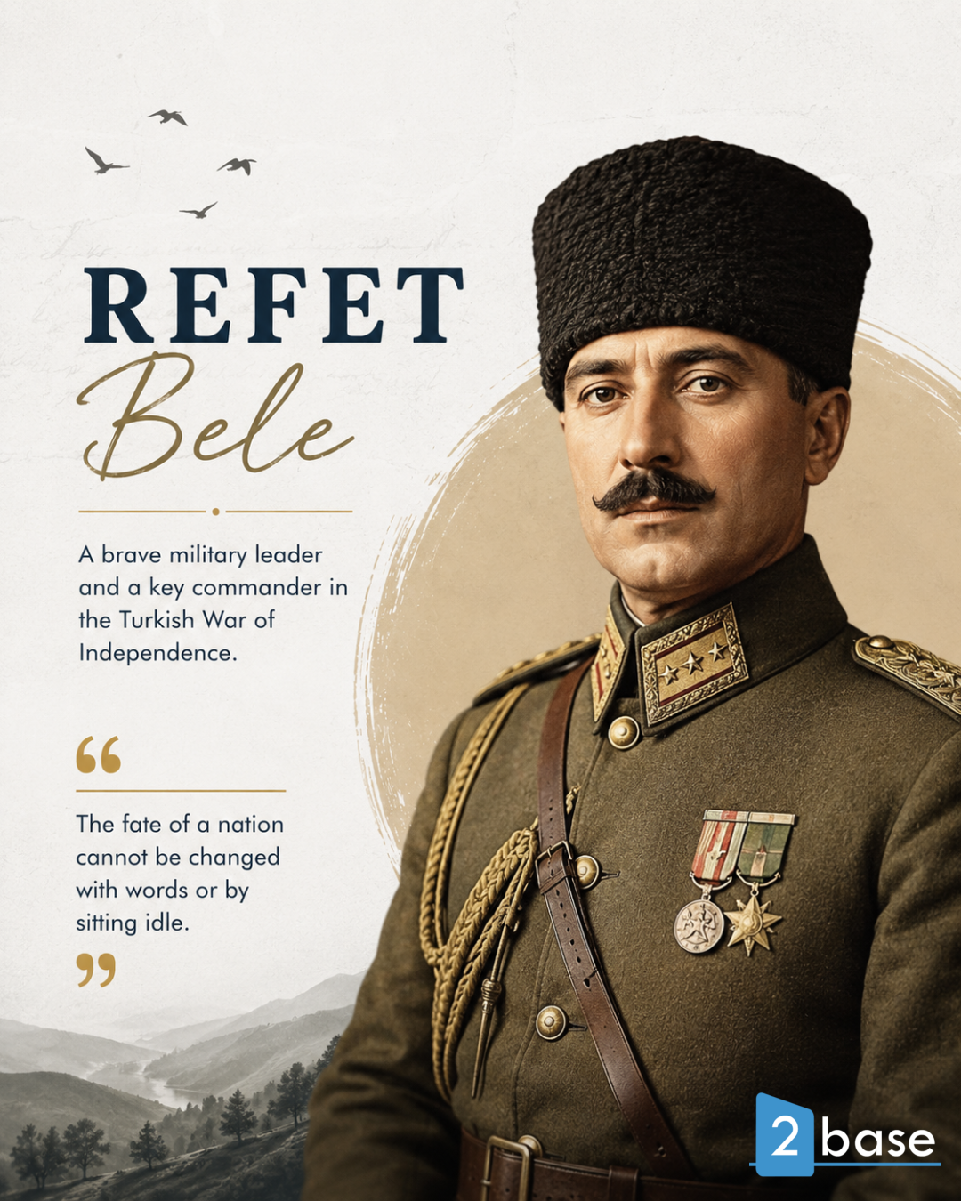 Sögulegt málverk af Refet Bele, hvetjandi leiðtogi fyrir Alanya frí.