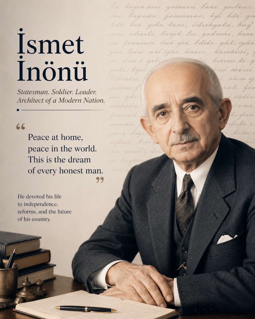 Istorinė valstybės veikėjo İsmet İnönü, įkvepianti taiką ir pažangą Turkijai, statula.